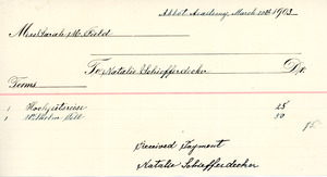 Bill paid to Natalie Schiefferdecker by Sarah M. Field on March 20, 1903