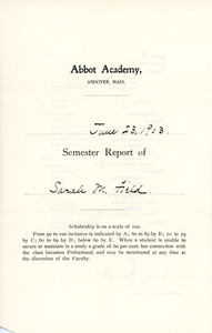 Sarah (Sallie) M. Field, Abbot Academy semester report, June 23, 1903