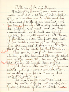 "The Nature of Irving's Genius" essay by Sarah (Sallie) M. Field, Abbot Academy, class of 1904