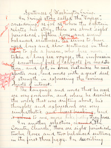 "Sentences of Washington Irving" essay by Sarah (Sallie) M. Field, Abbot Academy, class of 1904