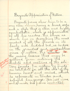 "Bryant's Appreciation of Nature" essay by Sarah (Sallie) M. Field, Abbot Academy, class of 1904
