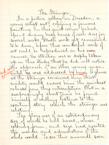 "The Stranger" essay by Sarah (Sallie) M. Field, Abbot Academy, class of 1904