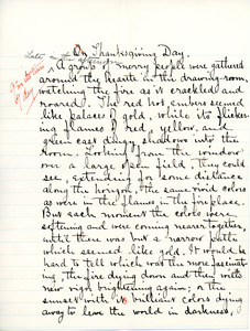 "On Thanksgiving Day" essay for English III by Sarah (Sallie) M. Field, Abbot Academy, class of 1904