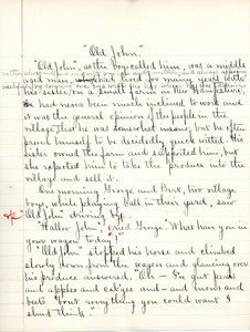"Old John" essay for English III by Sarah (Sallie) M. Field, Abbot Academy, class of 1904