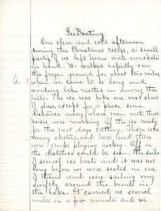 "Ice Boating" essay for English III by Sarah (Sallie) M. Field, Abbot Academy, class of 1904