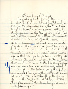 "Launching of Yacht" essay for English III by Sarah (Sallie) M. Field, Abbot Academy, class of 1904