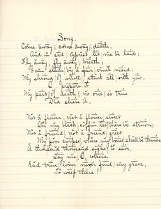 "Song" for English III by Sarah (Sallie) M. Field, Abbot Academy, class of 1904