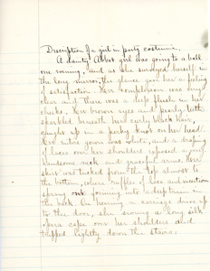 "Description of a girl in a party costume" essay for English III by Sarah (Sallie) M. Field, Abbot Academy, class of 1904