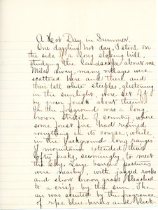 "A Hot day in Summer" essay, resubmitted for English III by Sarah (Sallie) M. Field, Abbot Academy, class of 1904