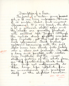 "Description of a face" essay for English IV by Sarah (Sallie) M. Field, Abbot Academy, class of 1904