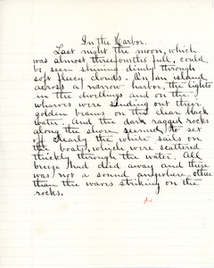 "In the Harbor" essay for English IV by Sarah (Sallie) M. Field, Abbot Academy, class of 1904
