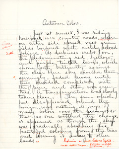 "Autumn Colors" essay for English IV by Sarah (Sallie) M. Field, Abbot Academy, class of 1904