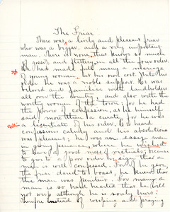 "The Friar" essay for English IV by Sarah (Sallie) M. Field, Abbot Academy, class of 1904