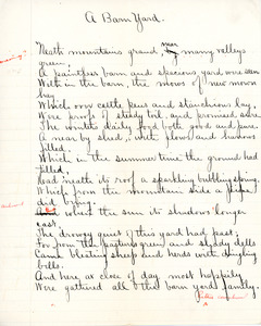 "A Barn Yard" essay for English IV by Sarah (Sallie) M. Field, Abbot Academy, class of 1904