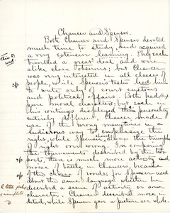 "Chauce and Spenser" essay for English IV by Sarah (Sallie) M. Field, Abbot Academy, class of 1904