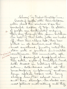 "Schwarz' Toy Shop at Christmas Time" essay for English IV by Sarah (Sallie) M. Field, Abbot Academy, class of 1904