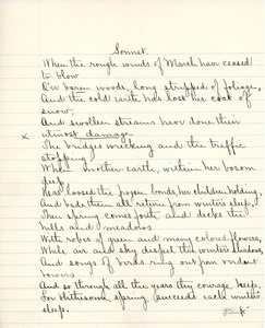 Sonnet for English IV by Sarah (Sallie) M. Field, Abbot Academy, class of 1904