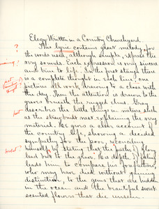 "Elegy Written in a Country Churchyard" essay for English IV by Sarah (Sallie) M. Field, Abbot Academy, class of 1904