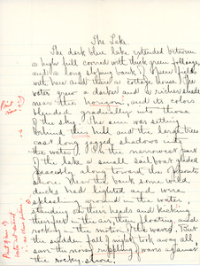 "The Lake" essay for English IV by Sarah (Sallie) M. Field, Abboy Academy, class of 1904