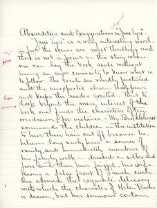 "Absurdities and Exagerations in Jane Eyre" essay for English V by Sarah (Sallie) M. Field, Abbot Academy, class of 1904