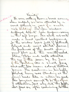 "Vanity" essay for English V by Sarah (Sallie) M. Field, Abbot Academy, class of 1904