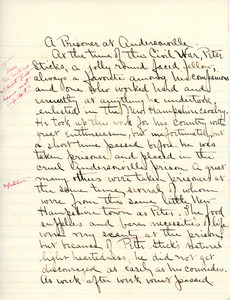 "A Prisoner at Andersonville" essay for English V by Sarah (Sallie) M. Field, Abbot Academy, class of 1904