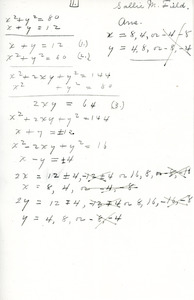 Algebra final assignment completed b Sarah (Sallie) M. Field, Abbot Academy, class of 1904