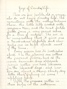 "Joys of Country Life" essay by Sarah (Sallie) M.Field, Abbot Academy, class of 1904