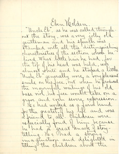 "Eben Holden" essay for English III by Sarah (Sallie) M. Field, Abbot Academy, class of 1904