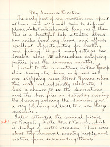 "My Summer Vacation" essay by Sarah (Sallie) M. Field, Abbot Academy, calss of 1904