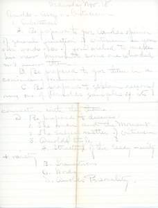 Outline: "Arnold's Essay on Criticism" by Sarah (Sallie) M. Field, Abbot Academy, class of 1904