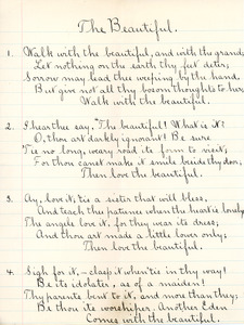 "The Beautiful" poem by Sarah (Sallie) M. Field, Abbot Academy, class of 1904
