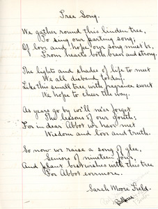 Tree Song by Sarah (Sallie) M. Field, Abbot Academy, class of 1904