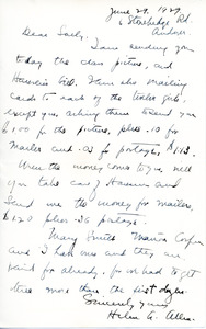 Letter from former classmate Helen Abbott Allen to Sarah (Sallie) M. Field, Abbot Academy, class of 1904