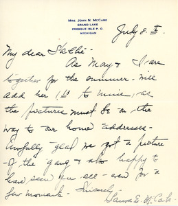 Letter from former classmate Laura E. McCabe to Sarah (Sallie) M. Field, Abbot Academy, class of 1904