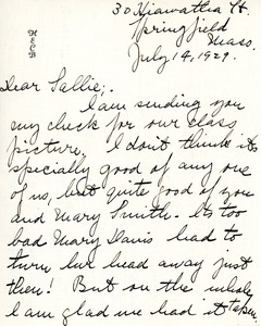 Letter from former classmate Helen C. Baldwin to Sarah (Sallie) M. Field, Abbot Academy, class of 1904