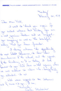 Letter from Connie Strohecker to Sarah (Sallie) M. Field, Abbot Academy, class of 1904