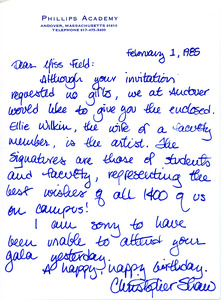 Letter from Christopher Shaw o Sarah (Sallie) M. Field, Abbot Academy, class of 1904