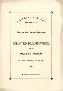 Phillips Academy thirty-fifth annual speakings and Draper prizes, Sarah (Sallie) M. Field, Abbot Academy, class of 1904