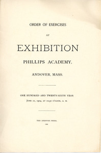 Order of exercises for the class of 1904 at Phillips Academy, Sarah (Sallie) M. Field, Abbot Academy, class of 1904