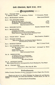 Café Chantant program, Sarah (Sallie) M. Field, Abbot Acadedmy, class of 1904