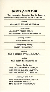 Abbot Academy Club of Boston meeting program, Sarah (Sallie) M. Field, Abbot Academy, class of 1904