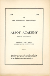 One-hundredth anniversary of Abbot Academy program, Sarah (Sallie) M. Field, Abbot Academy, class of 1904
