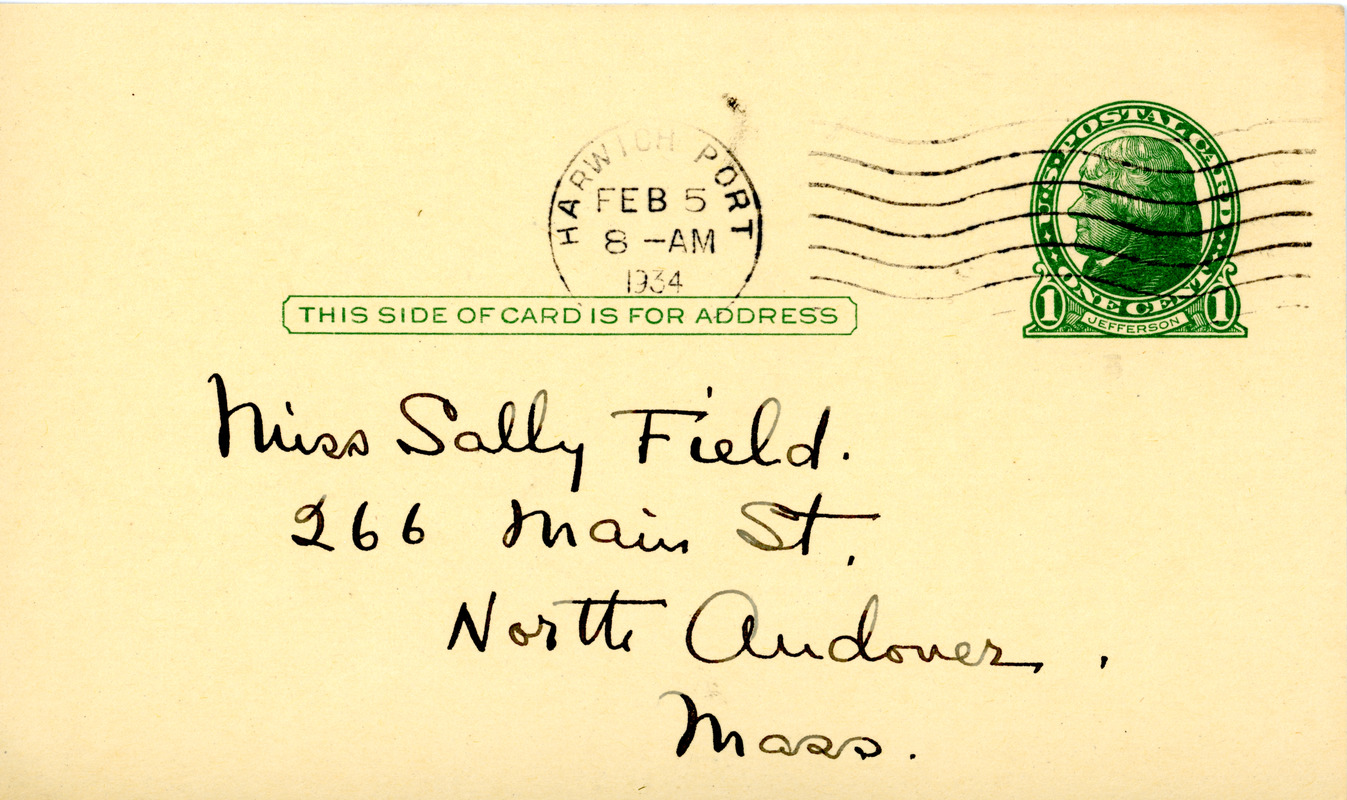 Letter from former classmate Mary D. Lee to Sarah (Sallie) M. Field, Abbot Academy, class of 1904
