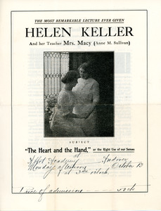 Lecture by Hellen Keller, Sarah (Sallie) M. Field, Abbot Academy, class of 1904
