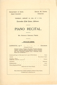 Piano recital program, Sarah (Sallie) M. Field, Abbot Academy, class of 1904