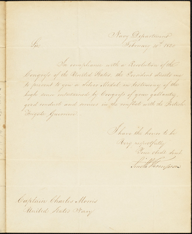 Smith Thompson to Charles Morris, February 10, 1820
