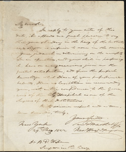 Dr. Samuel G. Marshall to Dr. Benjamin P. Kissam, May 29, 1822