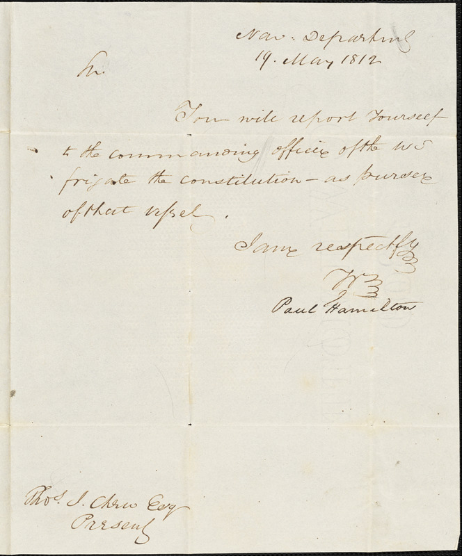 Paul Hamilton to Thomas Chew, May 19, 1812