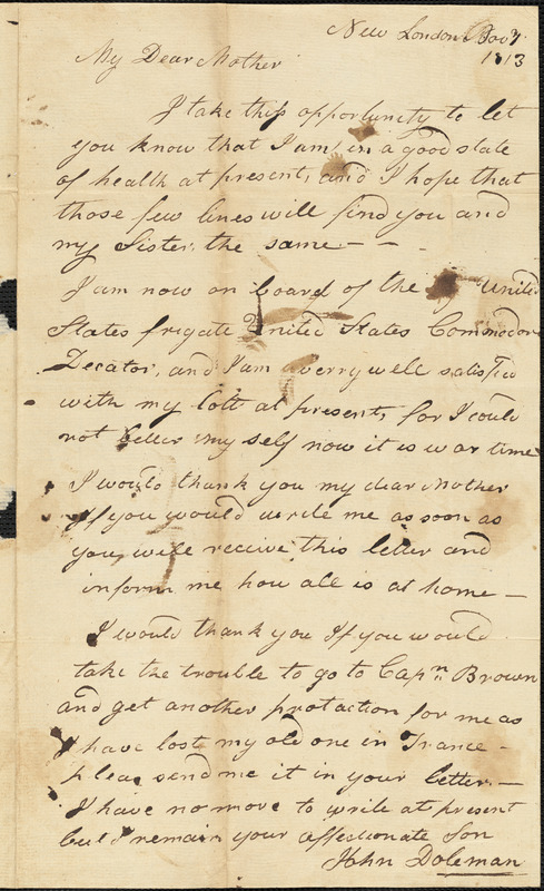 John Doleman to Ann Hill, November 7, 1813